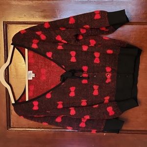 NWOT Black and Red Fuzzy Bow Cardigan